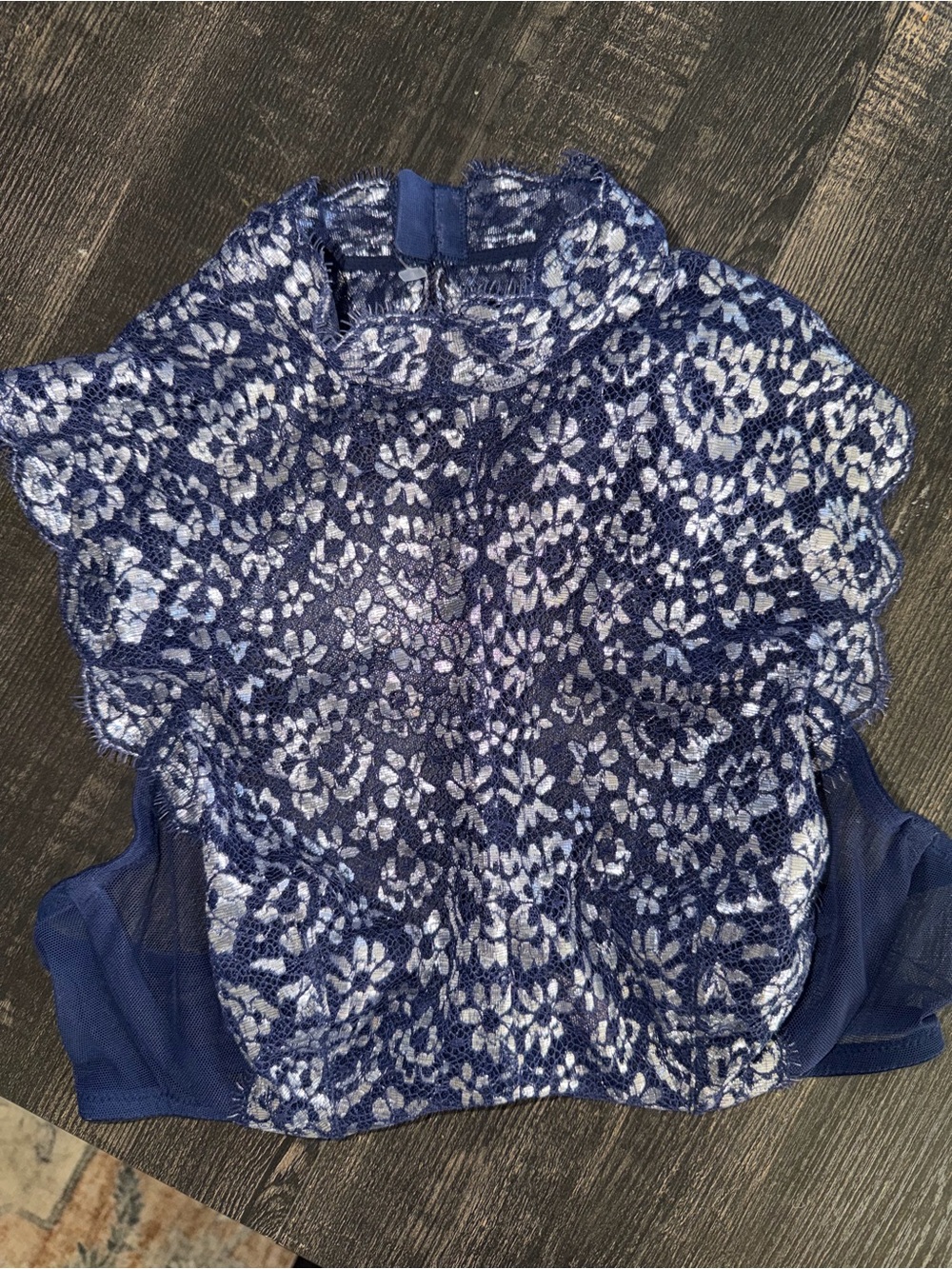 Victoria’s Secret Women's Navy Floral Lace Halter backless Top
